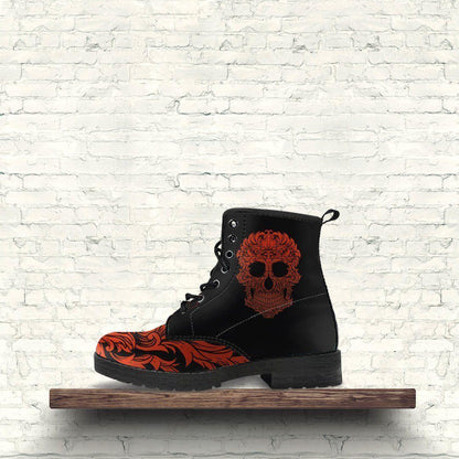 Women's Bloody Skull Boots, Vegan-Friendly Leather, Black/Red - American Legend Rider