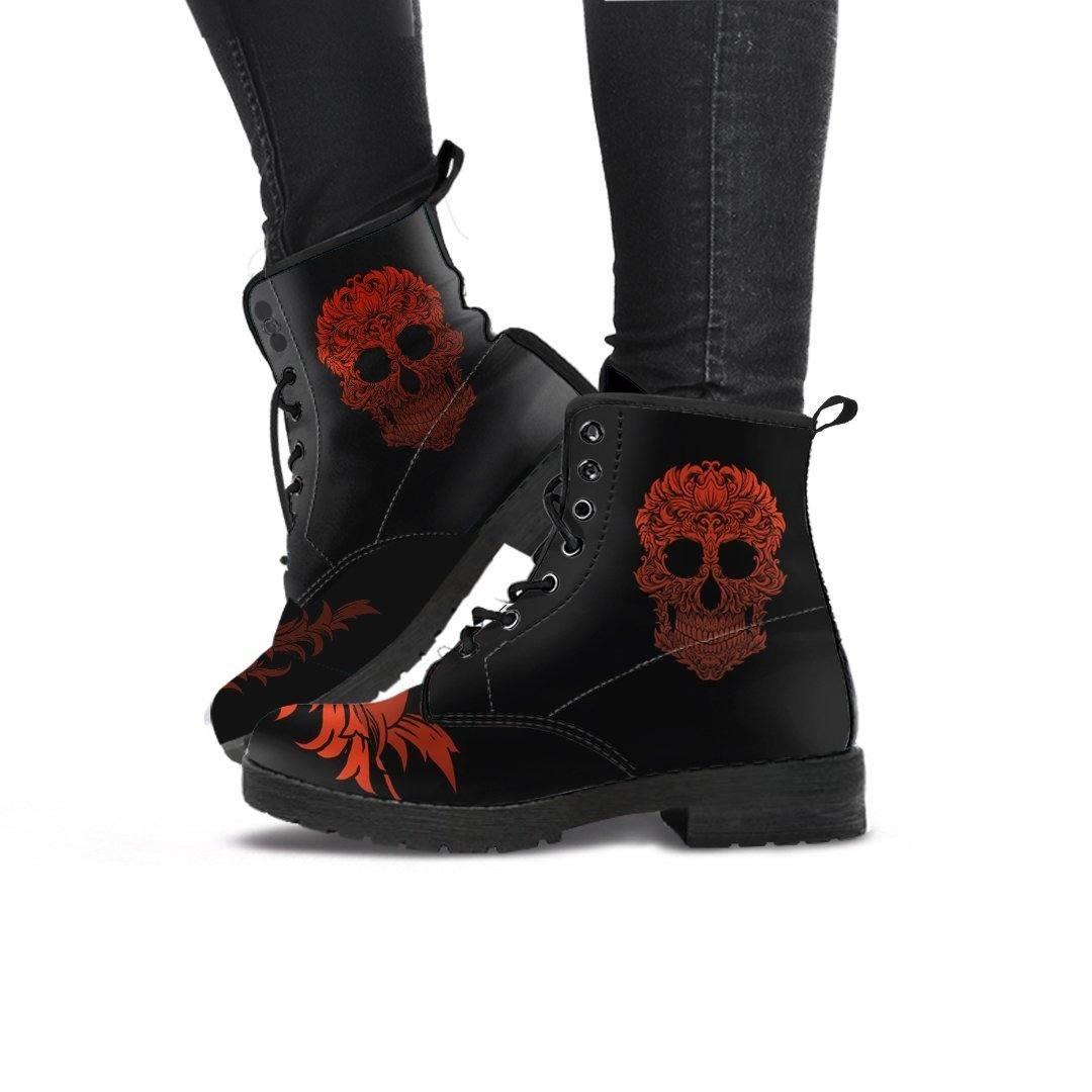 Women's Bloody Skull Boots, Vegan-Friendly Leather, Black/Red - American Legend Rider