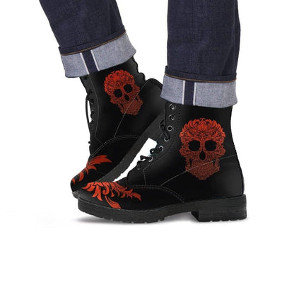 Men's Bloody Skull Boots, Vegan-Friendly Leather, Black/Red - American Legend Rider