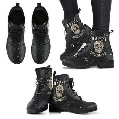 Gothic Halloween Biker Boots for Him & Her, Vegan-Friendly Black Leather - American Legend Rider