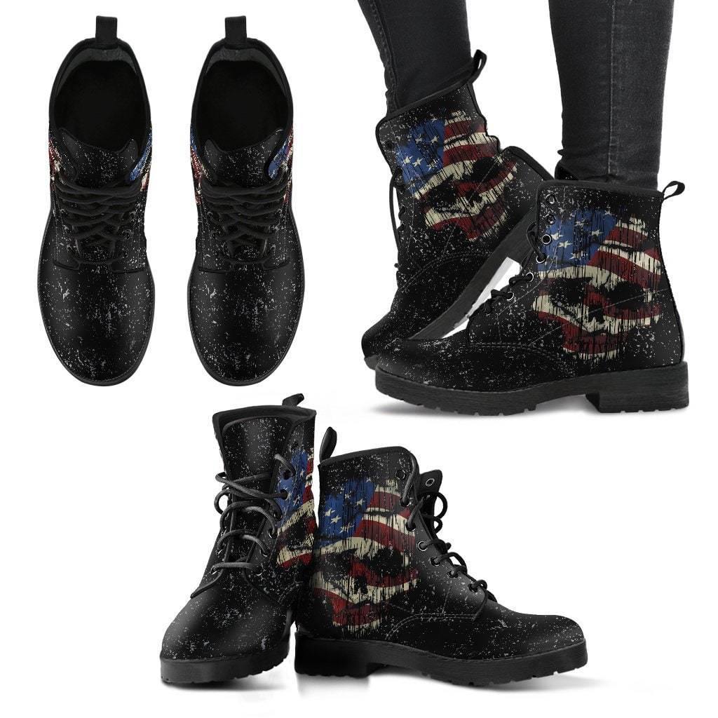 Shredded Skull American Flag Boots for Him & Her, Black - American Legend Rider