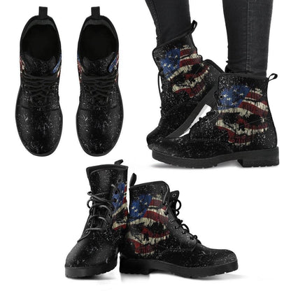 Shredded Skull American Flag Boots for Him & Her, Black - American Legend Rider