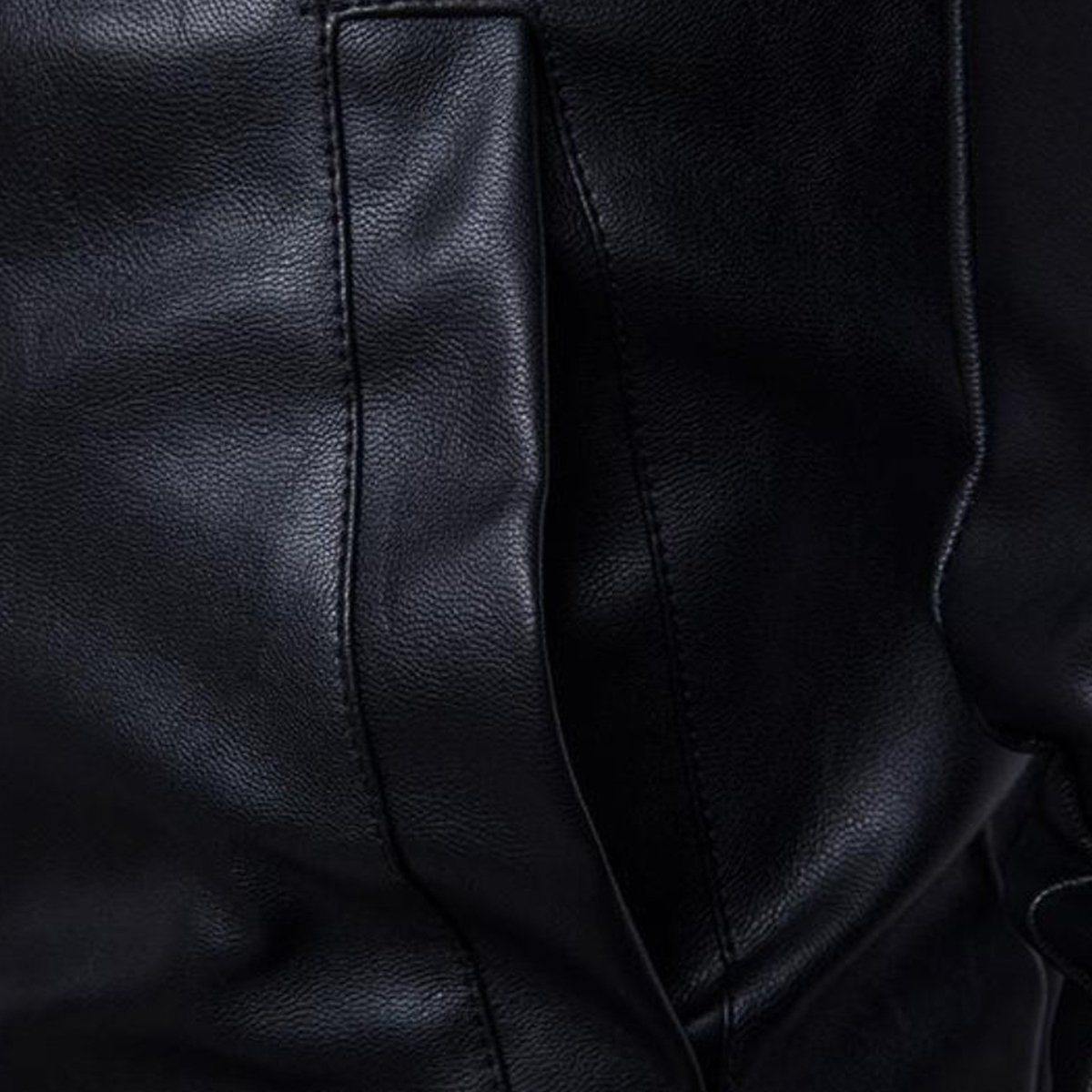 Men's Turtleneck Motorcycle Black Faux Leather Jacket | American