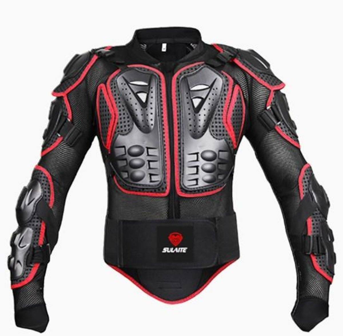 A high-impact polyethylene EVA Motorcycle Protective Armor Jacket in black and red, offering biker safety gear.