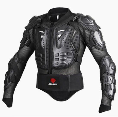 A black Motorcycle Protective Armor Jacket made with high-impact polyethylene EVA, offering biker safety gear and protective armor.