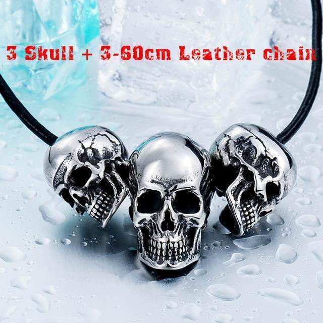 Stainless Steel Rock Punk 3 Skulls Pendant Necklace - American Legend Rider
