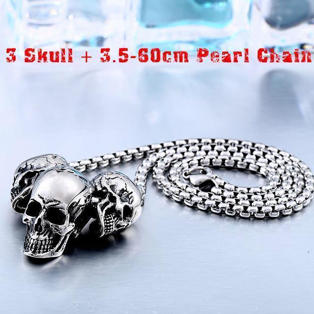 Stainless Steel Rock Punk 3 Skulls Pendant Necklace - American Legend Rider
