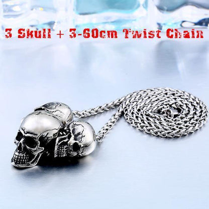 Stainless Steel Rock Punk 3 Skulls Pendant Necklace - American Legend Rider