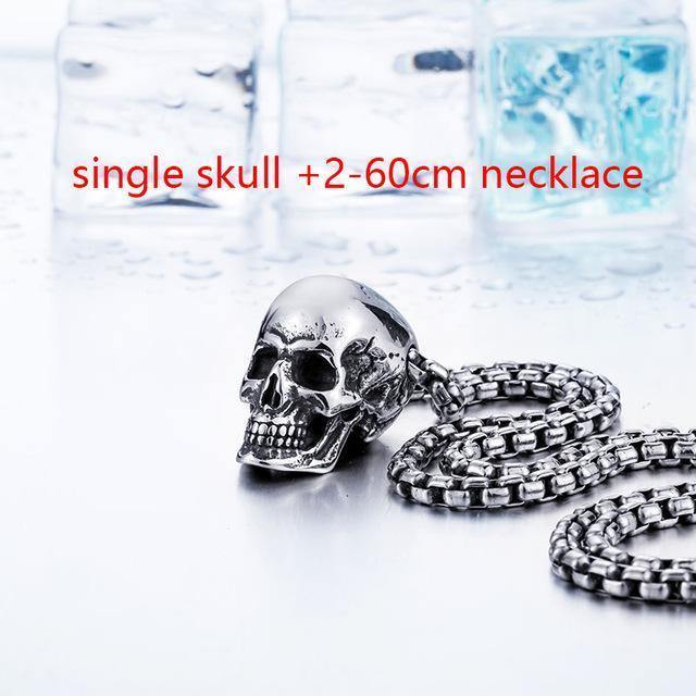 Stainless Steel Rock Punk 3 Skulls Pendant Necklace - American Legend Rider
