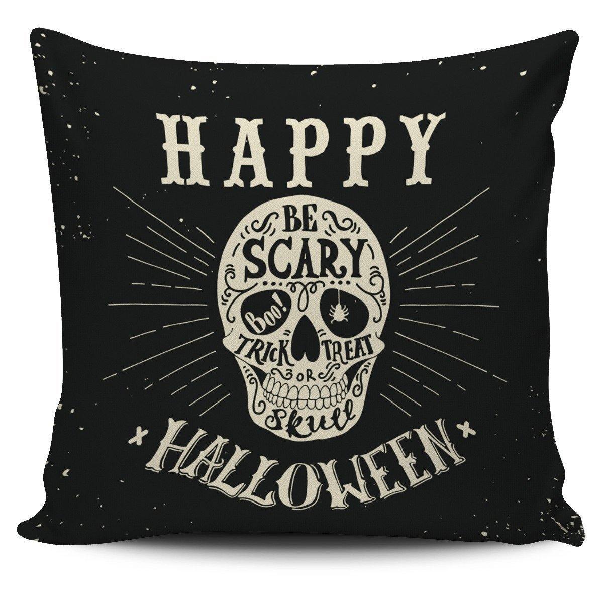 Happy Halloween Skull Print Pillow Cover, Cotton/Polyester, 17.7 x 17.7 In, Black - American Legend Rider