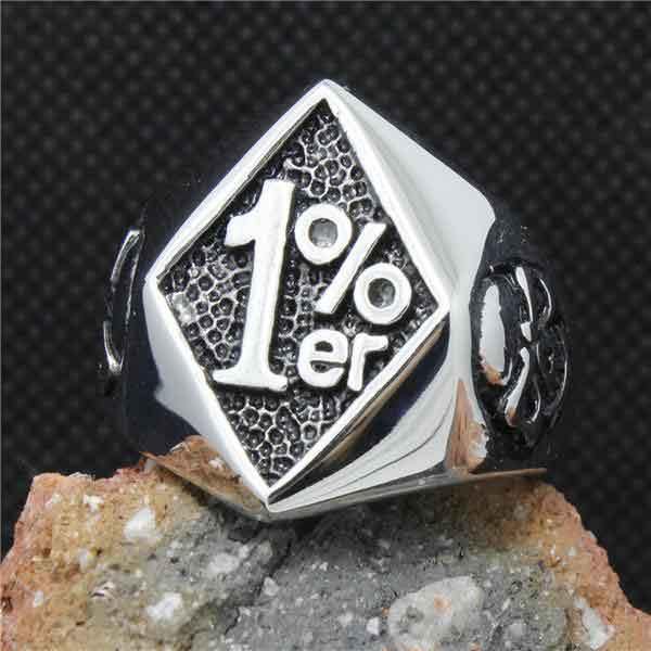 A 1%ER Man Ring with a diamond on it.
