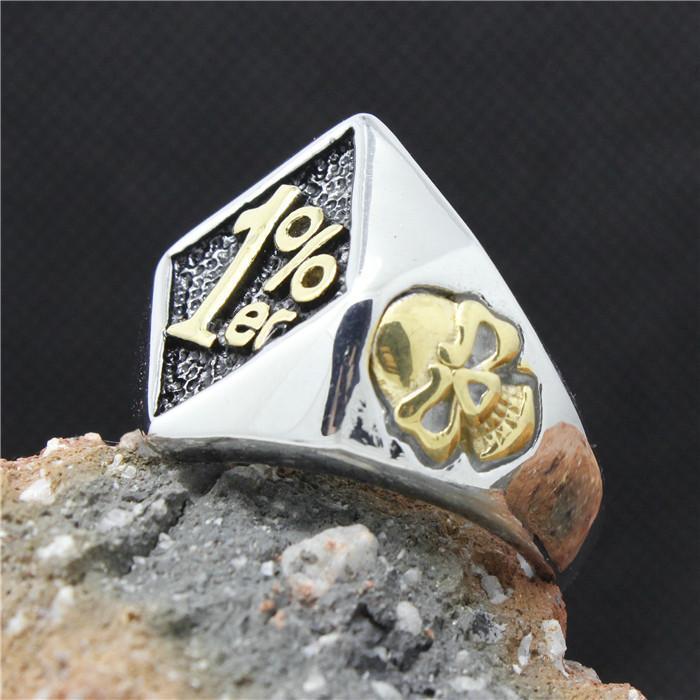 A Titanium Steel 1% Er Skull Handmade Biker Ring with a skull on it.
