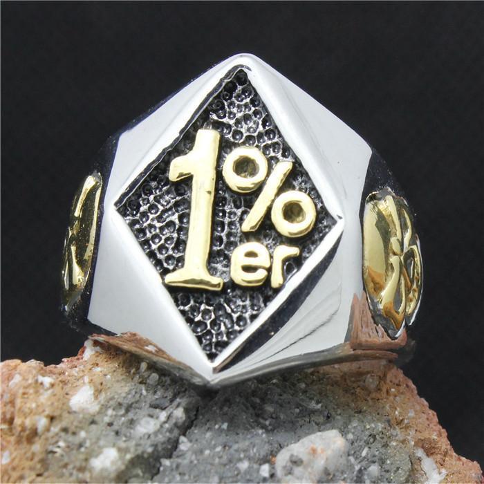 A Titanium Steel 1% Er Skull Handmade Biker Ring with a diamond on it.