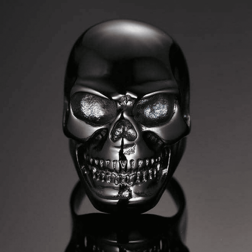 Skull Ring for Men, Black Stainless Steel Biker Ring with Blue Eyes