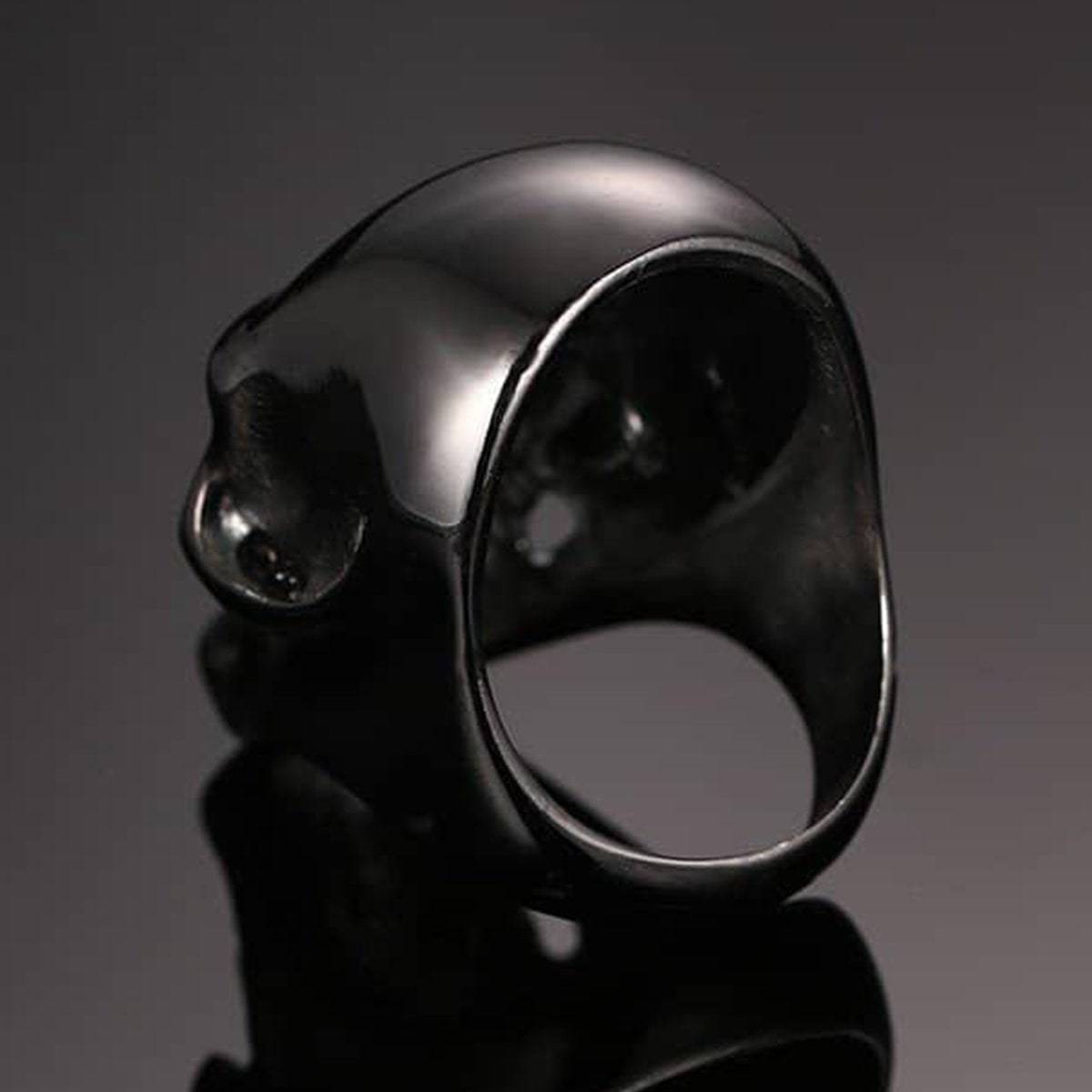 A handcrafted Stainless Steel Premium Skull Biker Ring, Black, personalized for bikers.