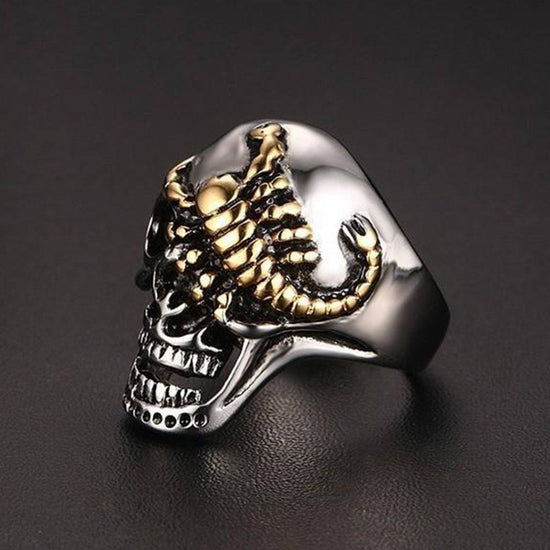Men's Stainless Steel Punk Rock Silver Skull & Gold Scorpion Ring, Size ...