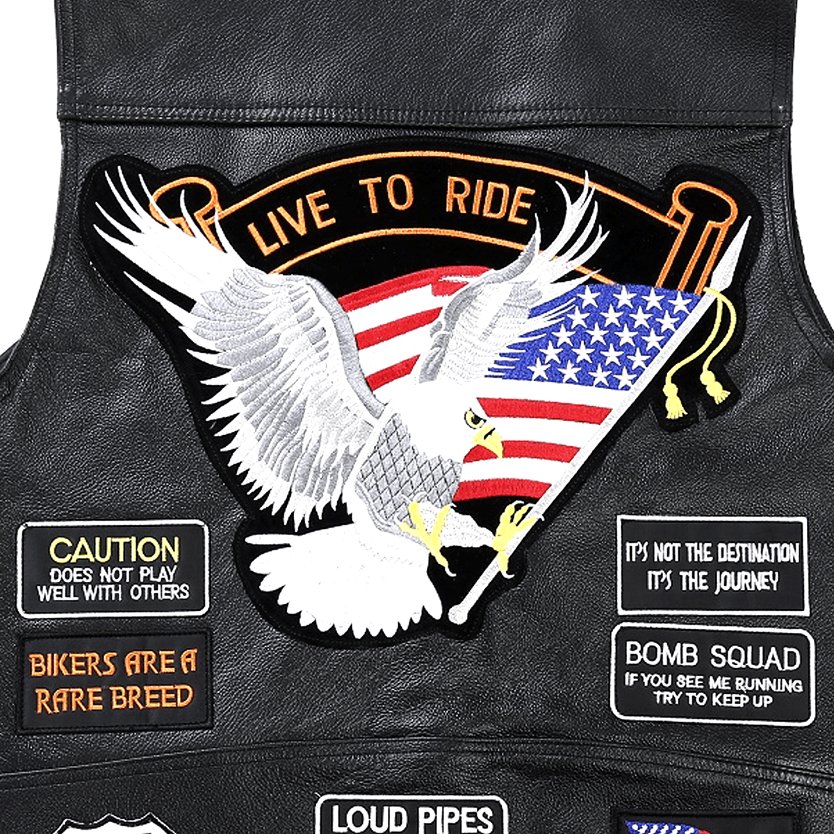 Men's Badass Leather Bikers Side Lace Vest w/14 Patches, Black ...