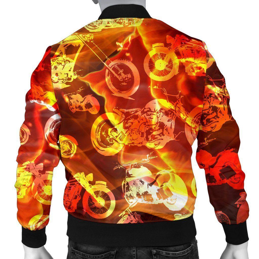 Flames Motorcycle Bomber Jacket, Polyester, Red/Orange/Black - American Legend Rider