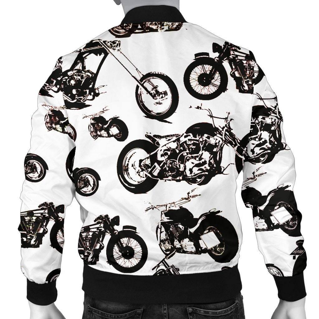 Men's Vector Bomber Motorcycle Jacket, Polyester, S-4XL, White with Black Motorcycle Print - American Legend Rider