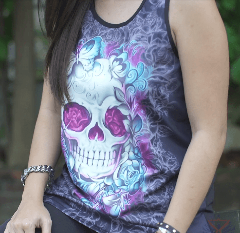 Women's Skull Tank Top, Polyester/Spandex, Black with Human Skull Print - American Legend Rider