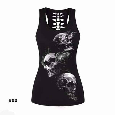 Women's Skull Tank Top, Polyester/Spandex, Black with Human Skull Print - American Legend Rider