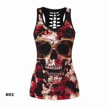Women's Skull Tank Top, Polyester/Spandex, Black with Human Skull Print - American Legend Rider