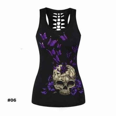 Women's Skull Tank Top, Polyester/Spandex, Black with Human Skull Print - American Legend Rider