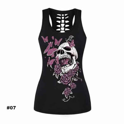 Women's Skull Tank Top, Polyester/Spandex, Black with Human Skull Print - American Legend Rider