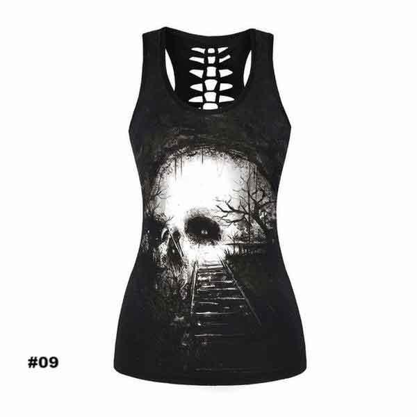 Women's Skull Tank Top, Polyester/Spandex, Black with Human