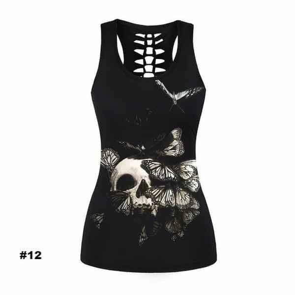 Women's Skull Tank Top, Polyester/Spandex, Black with Human Skull Print - American Legend Rider