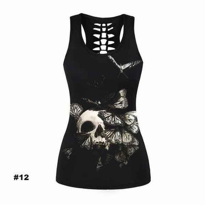 Women's Skull Tank Top, Polyester/Spandex, Black with Human Skull Print - American Legend Rider