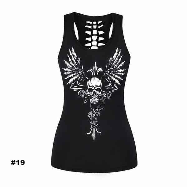 Women's Skull Tank Top, Polyester/Spandex, Black with Human