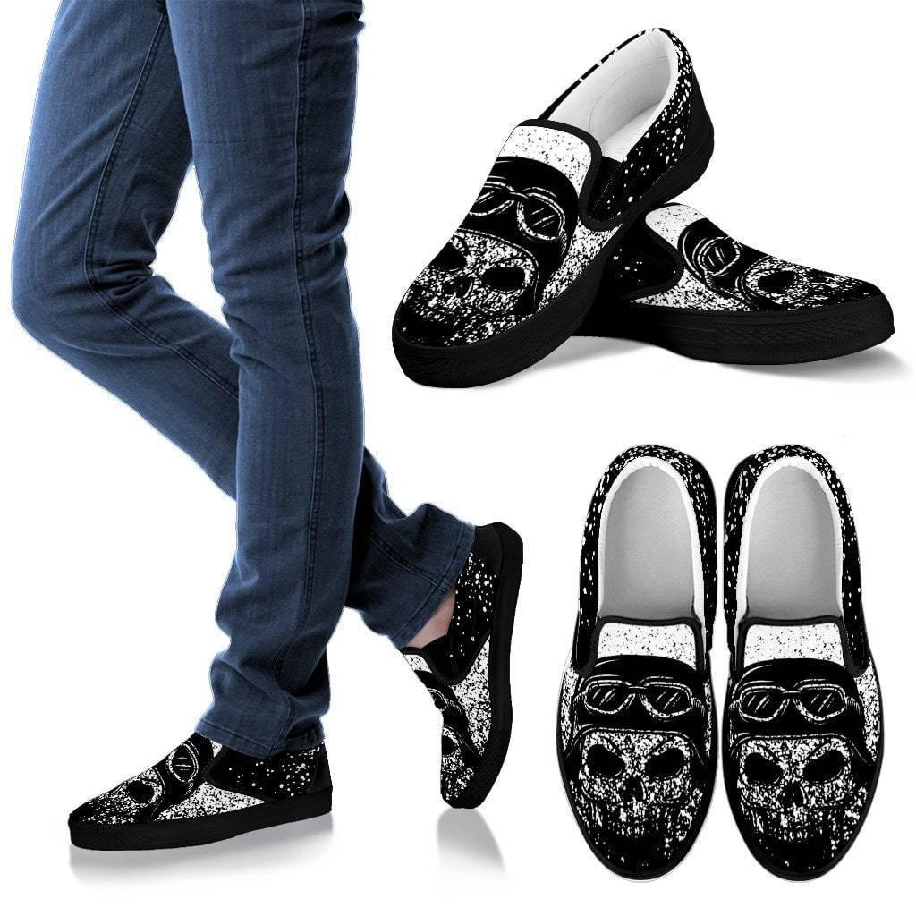 Skull Slip-On Shoes for Him & Her, Black/White - American Legend Rider
