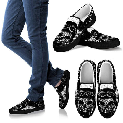 Skull Slip-On Shoes for Him & Her, Black/White - American Legend Rider