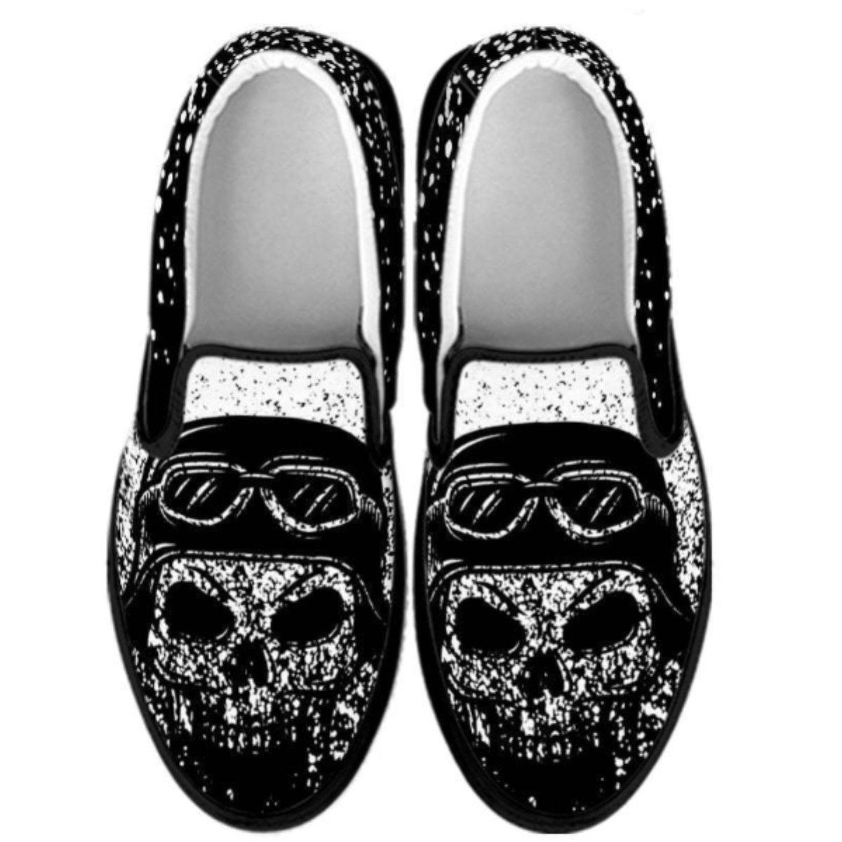 Skull Slip-On Shoes for Him & Her, Black/White - American Legend Rider