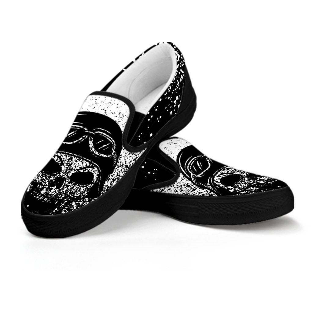 Skull Slip-On Shoes for Him & Her, Black/White - American Legend Rider