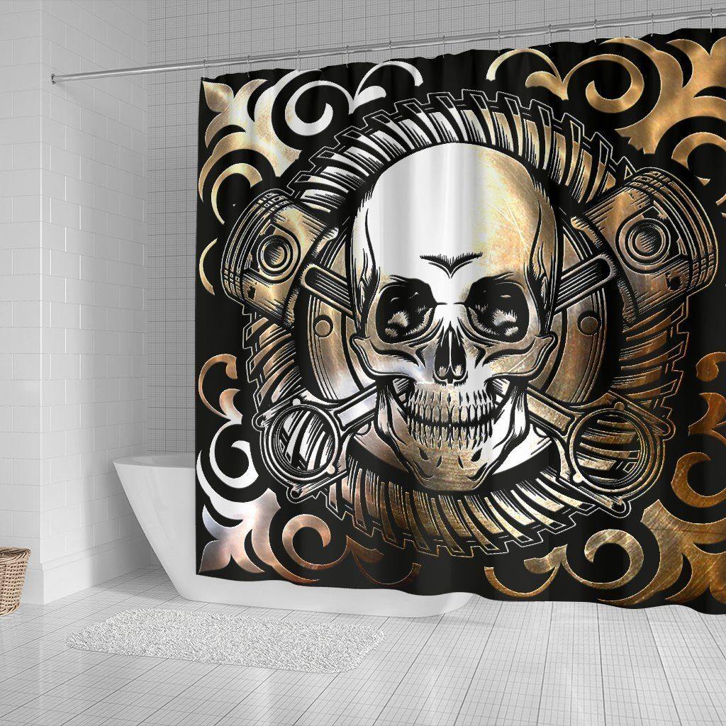 Gothic Skull Shower Curtain, Waterproof Polyester, 70 x 68 In, Black with Skull Print - American Legend Rider