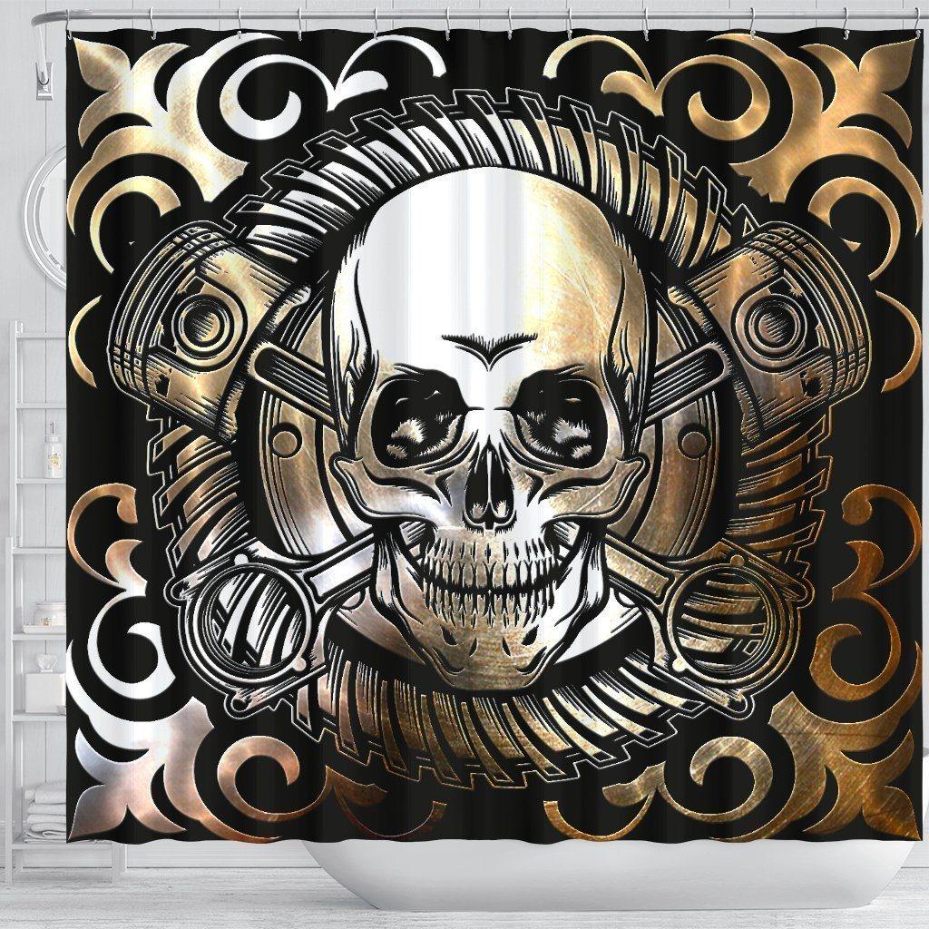 Gothic Skull Shower Curtain, Waterproof Polyester, 70 x 68 In, Black with Skull Print - American Legend Rider