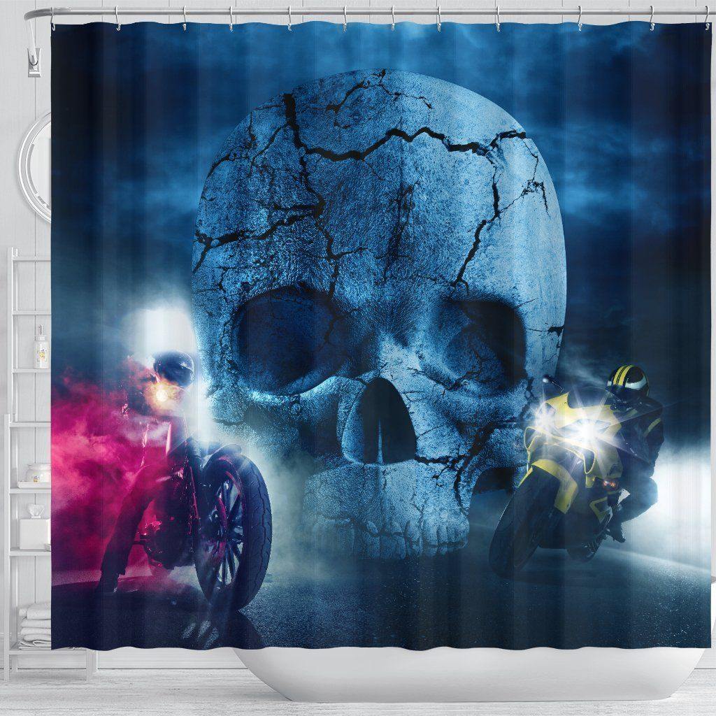 Motorcycle Skull Clash Shower Curtain
