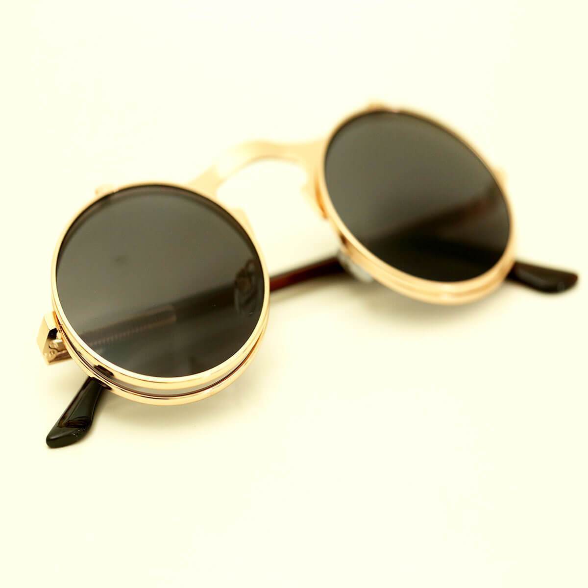  Dollger Double Lens Clip On Sunglasses Non-flip Lens Round  Steampunk Style Glasses for Men Women : Clothing, Shoes & Jewelry
