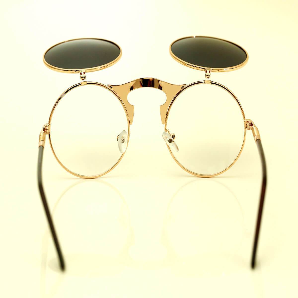 Long Keeper Sunglasses Flip Sun Glasses Steampunk Fold Men Women Double  Lens Clear Alloy Frame Eyewear Eyeglasses Shade UV400