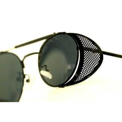 Bikers Retro Round Steampunk Sunglasses w/ Side Shields, Photochromic & Anti-Reflective Lenses, Alloy/Acrylic - American Legend Rider