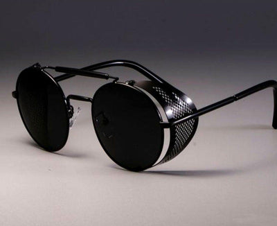 Bikers Retro Round Steampunk Sunglasses w/ Side Shields, Photochromic & Anti-Reflective Lenses, Alloy/Acrylic - American Legend Rider