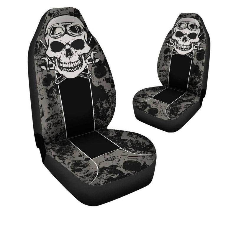 Skull Mechanic Car Seat Covers, Universal Fit, Polyester, Black w/White ...