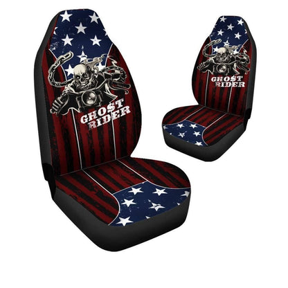 Ghost Rider Car Seat Covers, Polyester, Universal Fit, American Flag Background, Set of 2 - American Legend Rider