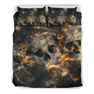 Galaxy Skull Bedding Set (1 Duvet Cover, 2 Pillowcases), Brushed Polyester, Black/Gray/Orange - American Legend Rider