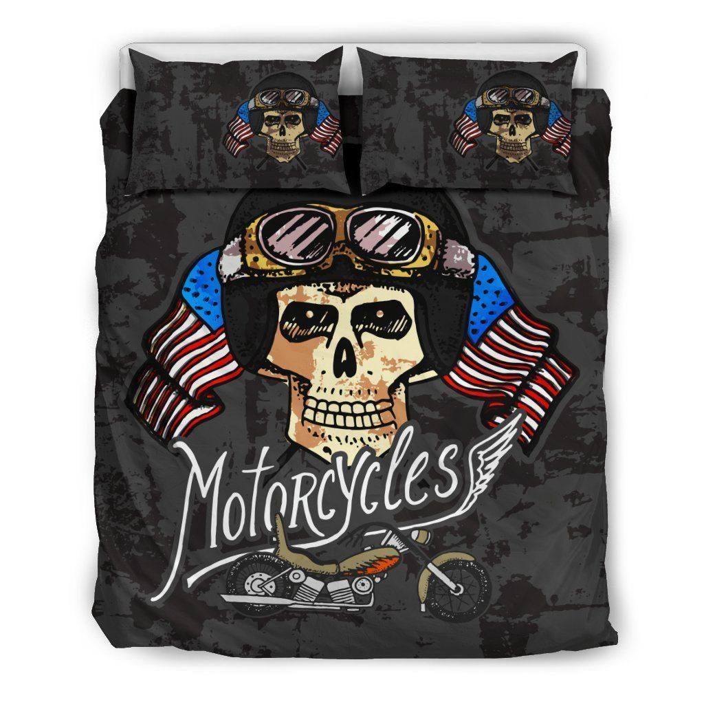 Motorcycles Skull Bedding Set - American Legend Rider