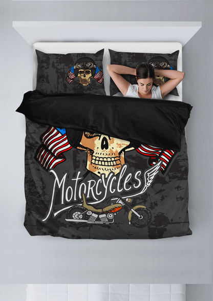 Motorcycles Skull Bedding Set - American Legend Rider