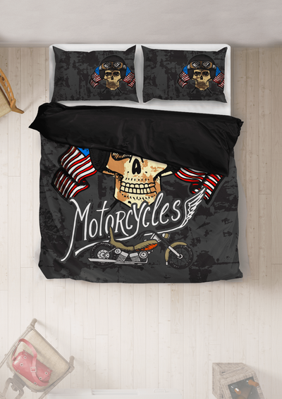 Motorcycles Skull Bedding Set - American Legend Rider