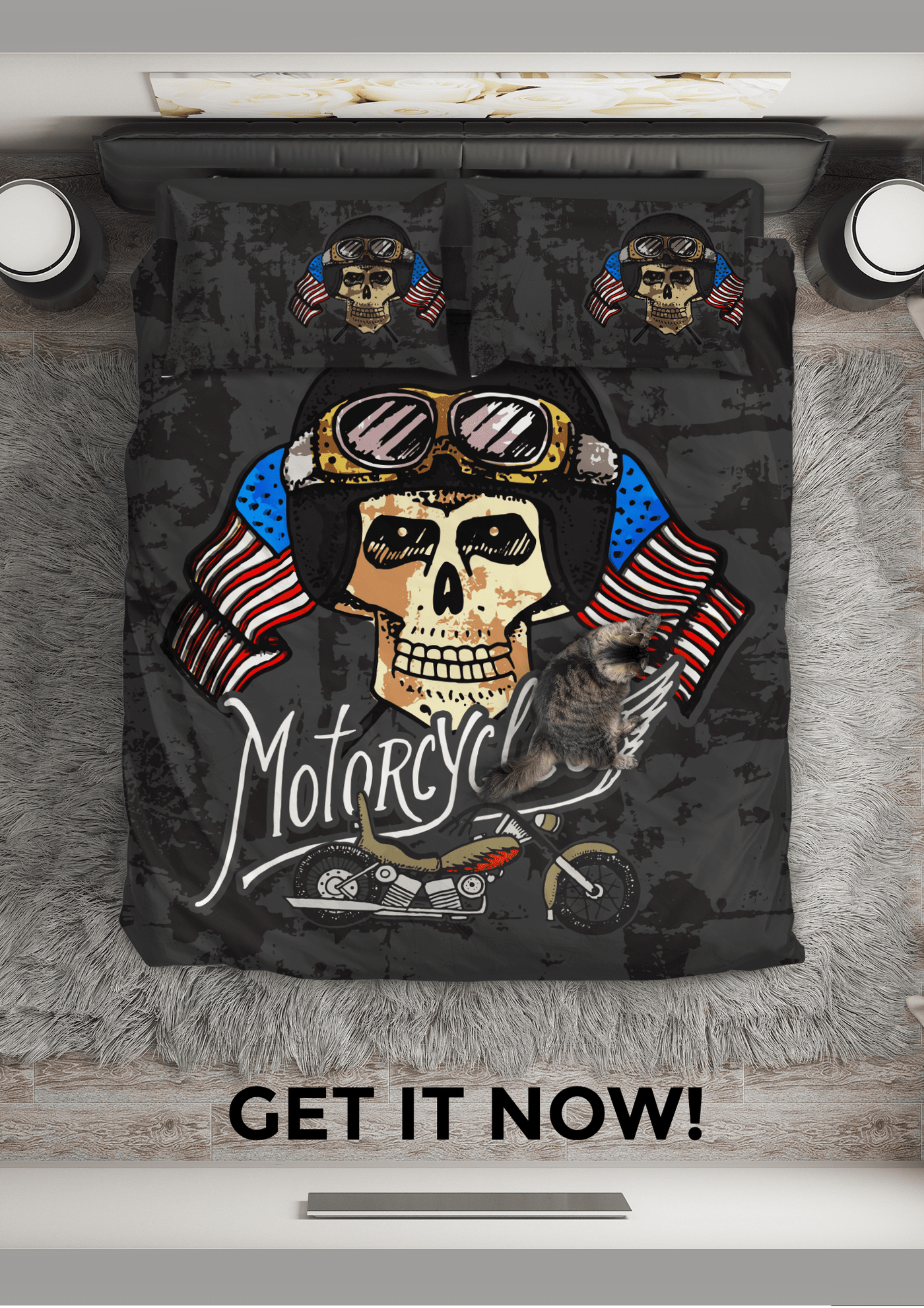 Motorcycles Skull Bedding Set - American Legend Rider